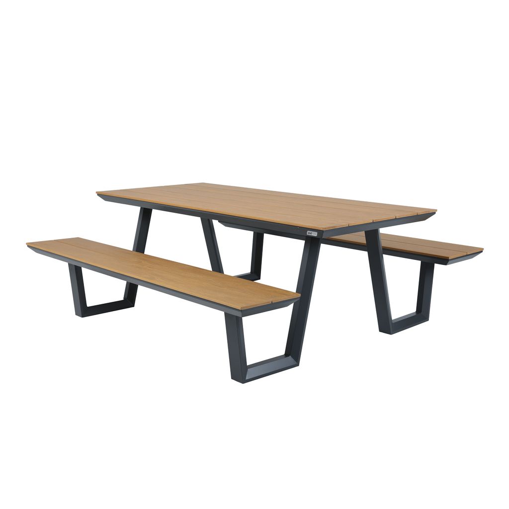 AXI Nori Picknicktisch in Teak Holz Look & Anthrazit für 6 Personen | Picknick Tisch / Picnic Table / Picknickbank für Erwachsene aus Aluminium &...