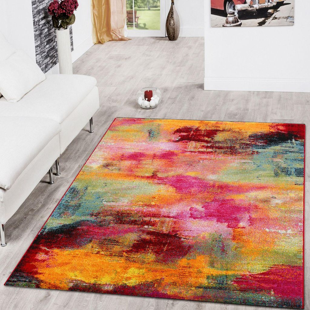 TT Home Wohnzimmer Teppich Bunt Kurzflor Soft Modern Produktbild 