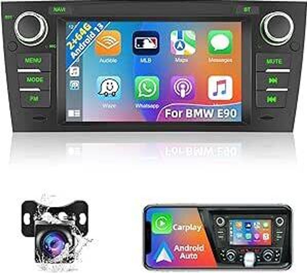 Autoradio für BMW E90 2005-2012 mit Wireless Carplay/Android Auto Podofo 7 Zoll Doppel Din Radio