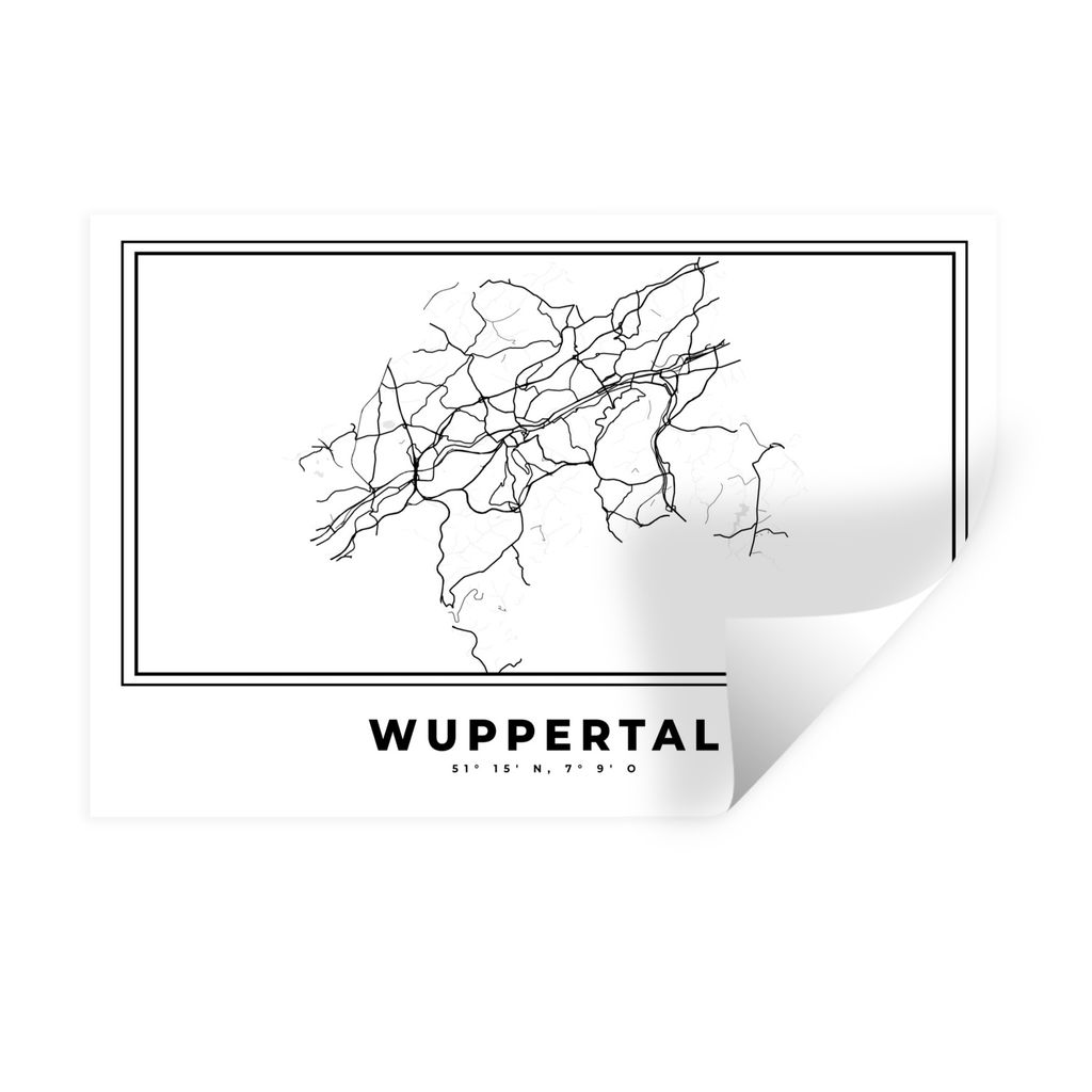 MuchoWow Wandtattoo Wandsticker Wandaufkleber Schwarz und weiß - Deutschland - Karte - Stadtplan - Wuppertal 60x40 cm Selbstklebend und Repositi...