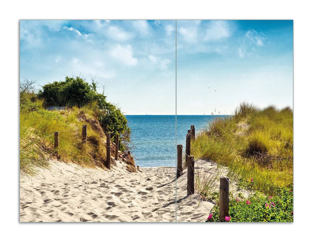 Wallario Herdabdeckplatte aus Glas, Größe 70 x 52 cm 2-teilig, Motiv Auf dem Sandweg zum Strand