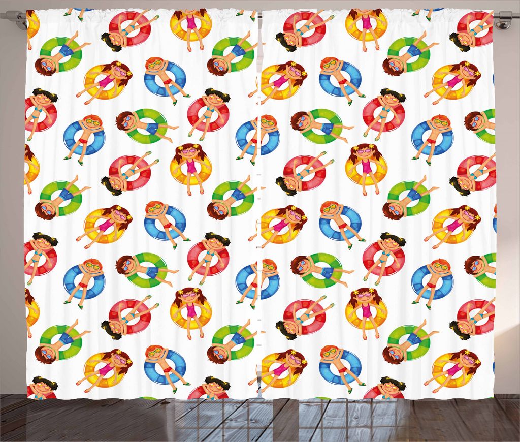 ABAKUHAUS Sommer Rustikaler Vorhang, Kinder im Pool Sommer, Wohnzimmer Universalband Gardinen mit Schlaufen und Haken, 280 x 245 cm, Mehrfarbig