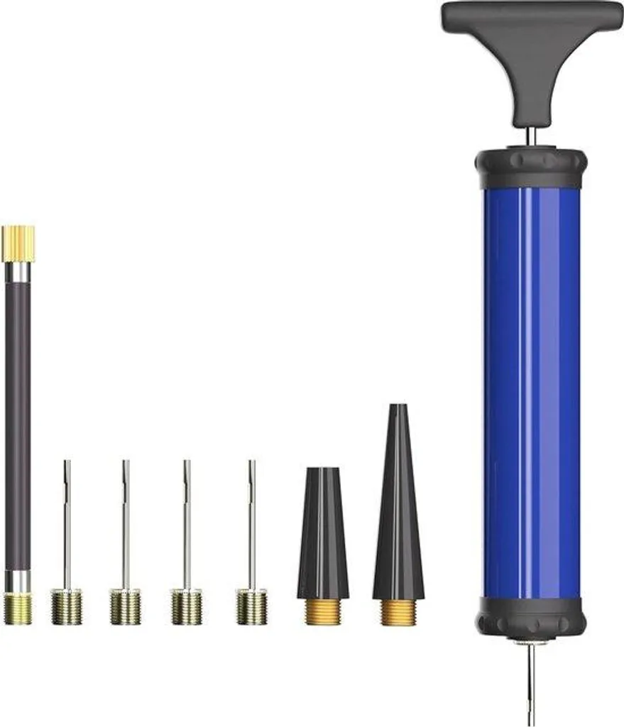 Pompe à ballon robuste bleue avec kit de 4 aiguilles de gonflage universelles