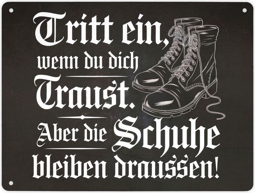 Tritt ein wenn du dich Traust Metallschild XL in 21x28 cm - Schuhe bleiben