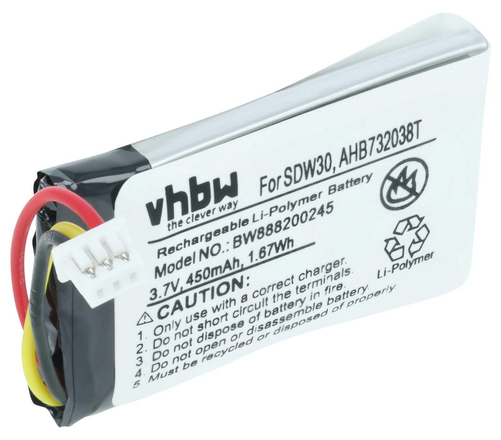 vhbw Akku Ersatz für Sennheiser AHB732038T für Wireless Headset Kopfhörer (450 mAh, 3,7 V, Li-Polymer)
