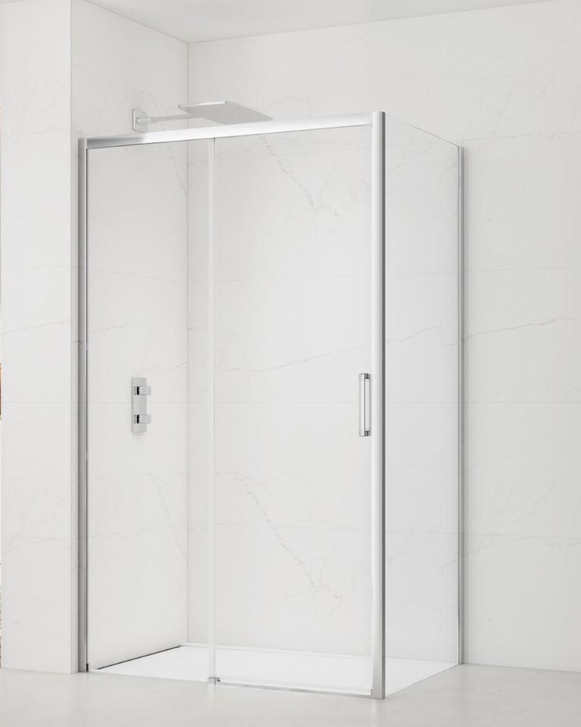 SAT Rechteckige Duschkabine 120 x 80 cm mit Gleittür/Schiebetür, Chrom