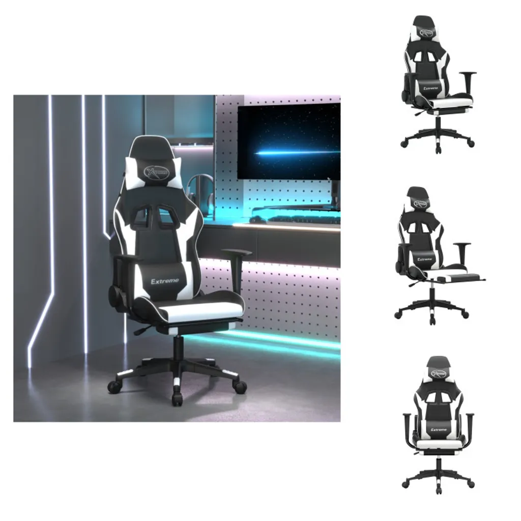 vidaXL Fauteuil Gaming Noir et Blanc avec Repose-pieds et Massage