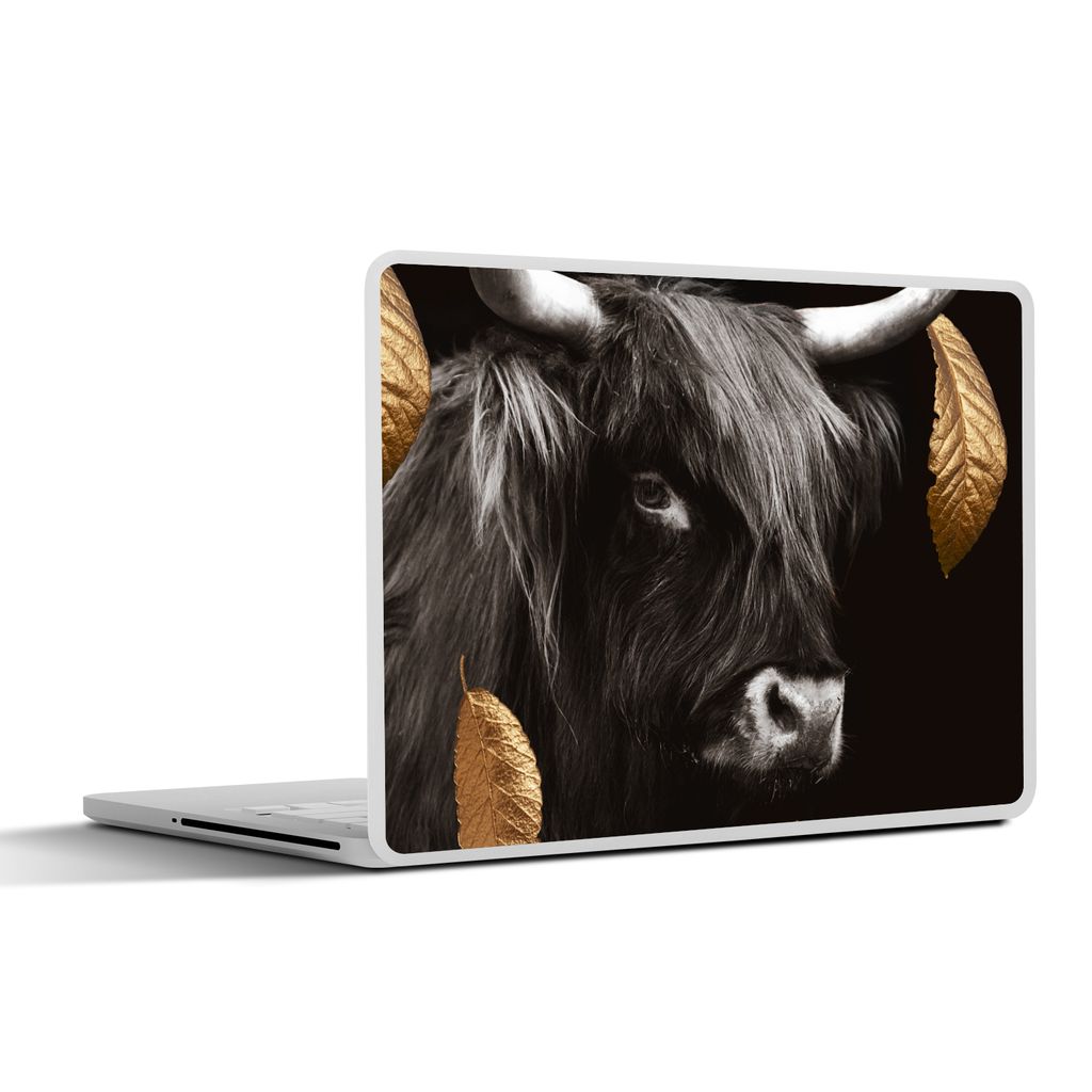 MuchoWow Laptop Aufkleber Sticker Cover Gold - Schottischer Highlander - Blätter 36.5x27.5 cm - Laptop-Sticker