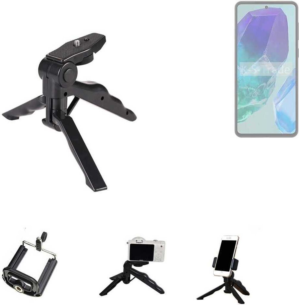 K-S-Trade Stativ Tisch-Ständer Dreibein Handy-Stativ Ständer kompatibel mit Samsung Galaxy M55s 5G Mini-Stativ Smartphone Tripod Handy-Stativ aus