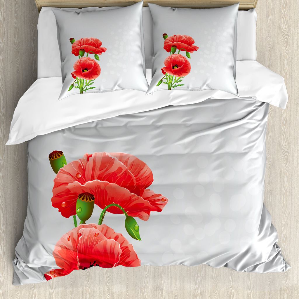 ABAKUHAUS Mohn Bettbezug, Frische Braut Romantische, Milbensicher Allergiker geeignet mit Kissenbezügen, 200 cm x 200 cm - 80 x 80 cm, Vermilion P...