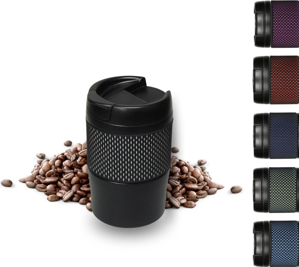 Thermobecher 'Temptation' klein - Kaffeebecher to go doppelwandig - Edelstahl Vakuumbecher mit Manschette - 300ml to go Becher - schwarz/grau
