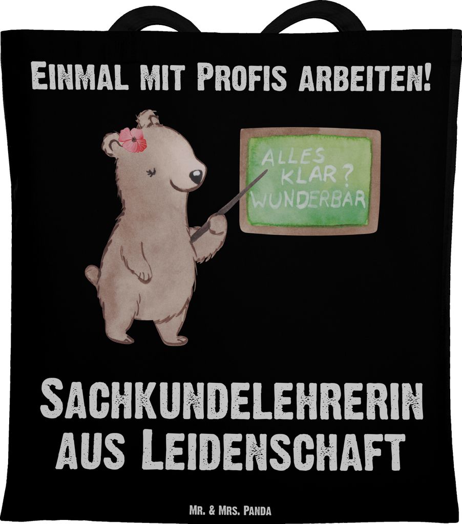 Mr. & Mrs. Panda Stoffbeutel Sachkundelehrerin Leidenschaft - Schwarz - Geschenk, Tragetasche, Sachkundeunterricht, Witzig, Lustig, Shopping Tasche...