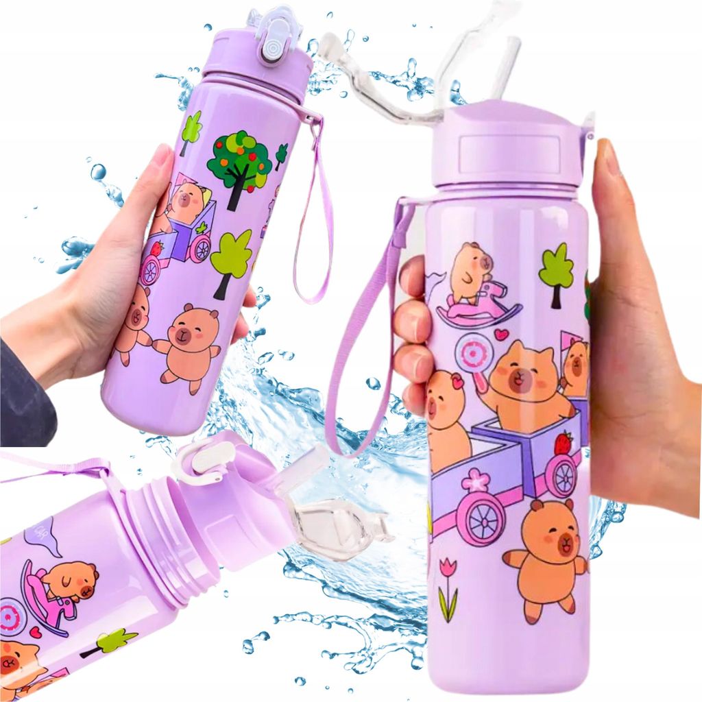 Capybara Trinkflasche mit Strohhalm für Kinder zur Schule, 690 ml