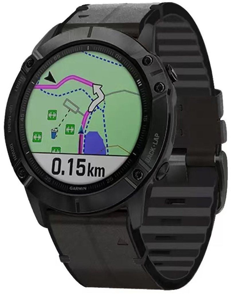 FFO2World QuickFit 26 mm Sport-Lederarmband für Garmin Fenix 5X/6X/7X/8X (51 mm) sowie Enduro 1/2/3 – hochwertiges Lederarmband – Schwarz