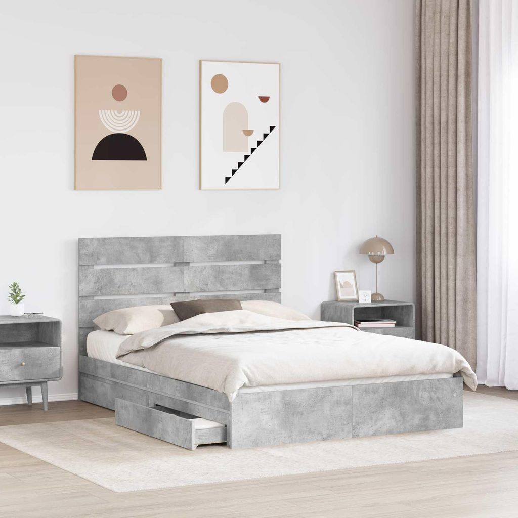 “2026 Modern“ Aufbewahrungsbett Beton Grau 150 x 200cm Holzwerkstoff - Designermöbel 455890 - Klassische BettenJugendbett Tagesbett