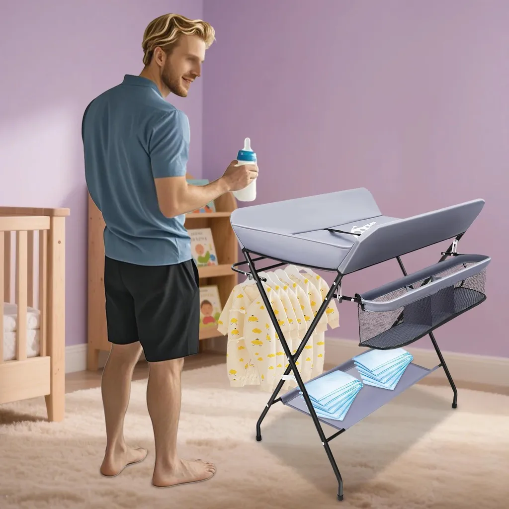 Table à langer pliante et compacte grise, mobilier de puériculture - 2