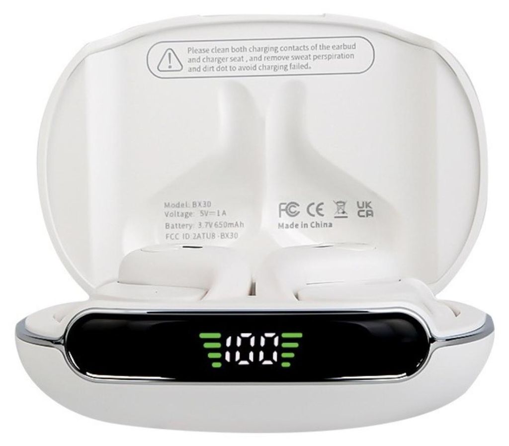 INF Bluetooth-Ohrhörer mit Geräuschunterdrückung (Modelljahr 2026) – Ergonomischer Ohrbügel, schweißresistent, 480-mAh-Akku Weiß