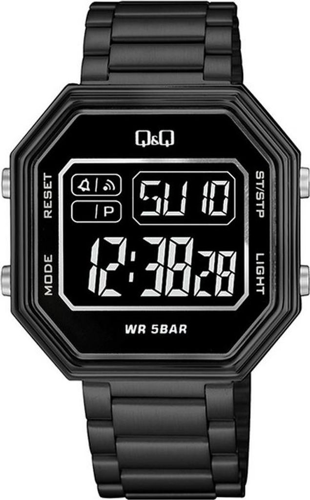 Q&Q Digitaluhr mit Gliederarmband, 5 ATM, schwarz