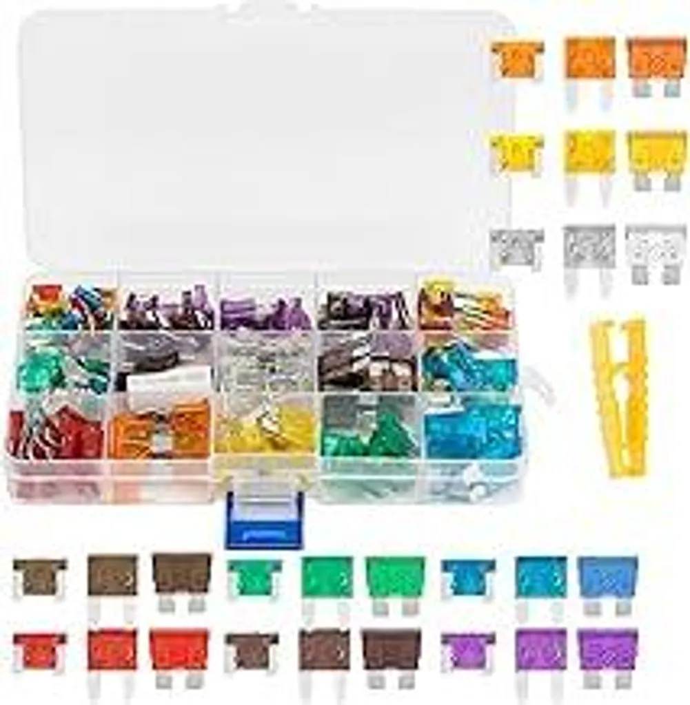Set di 180 fusibili per auto (2A-40A) - Assortimento completo con fusibili micro, mini e standard, incl. estrattore fusibili - Universale per auto, moto e camper