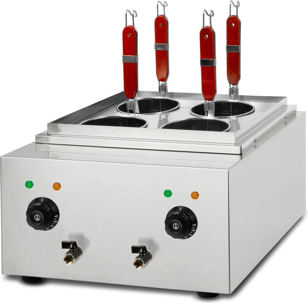 VERTES Gastro Nudelkocher Pastakocher Teigwarenkocher aus Edelstahl, Elektrisch, 2x 1700 Watt, 2 separate Kochbecken zu je 6 Liter, 4 Nudel-Körbe