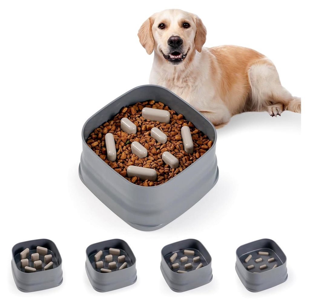 Anti-Schling-Napf für Hunde und Katzen, verstellbar, 19 x 19 x 10 cm (Grau)
