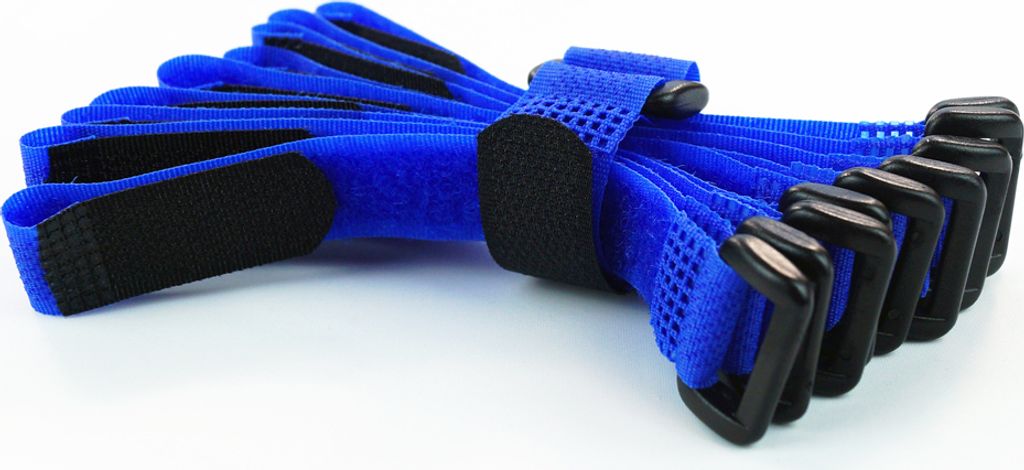 10 x Klettkabelbinder Kunststofföse 15 cm blau - Klett / Flausch auf GLEICHER SEITE! - Goodymax