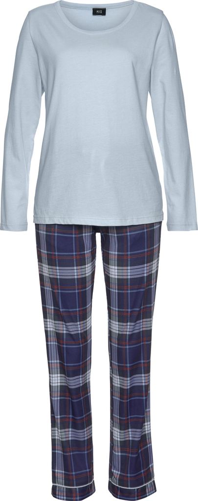H.I.S. Pyjama 2 -teilig hellblau/blau-kariert Größe 42