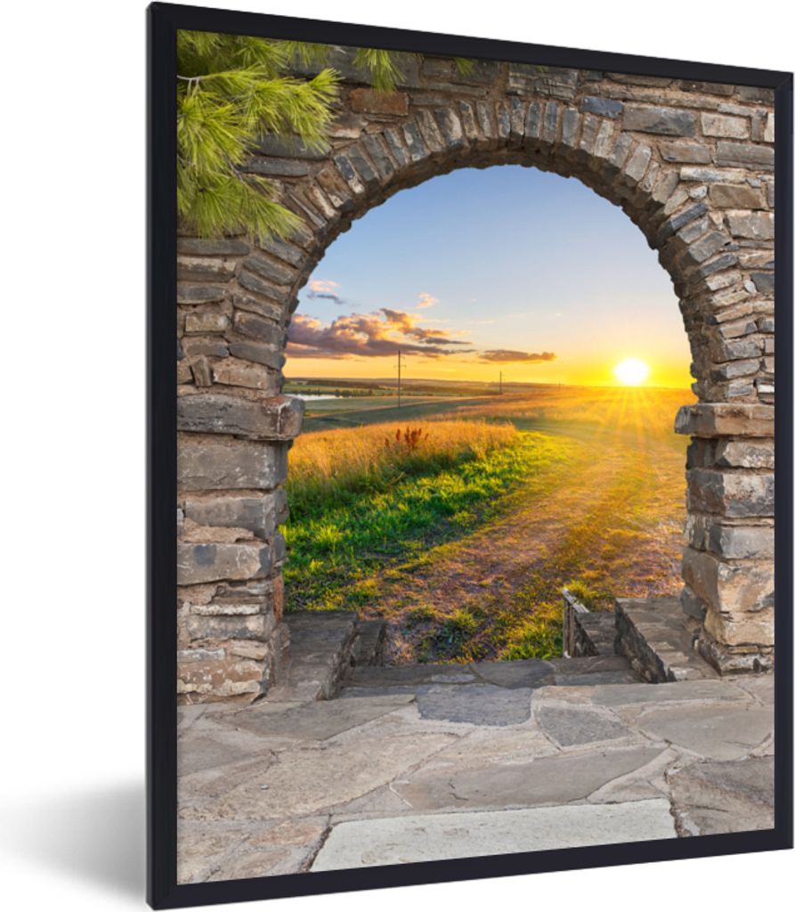 MuchoWow Gerahmtes Poster Landleben - Sonne - Aussicht - Landschaft 60x80 cm - Poster mit Schwarzem Bilderrahmen Wandposter Rahmen Foto Bilder - ...