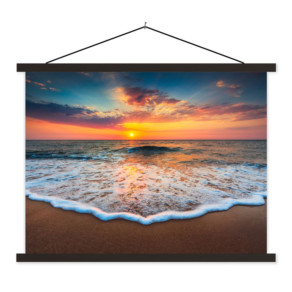 MuchoWow Textilposter Strand - Meer - Sonnenuntergang 60x45 cm mit schwarzem Rahmen - Poster Schlafzimmer