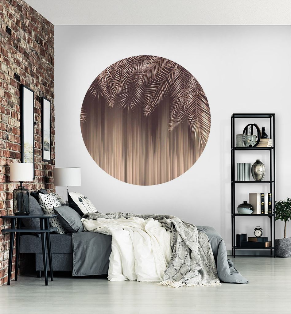 Fototapete Bronzefarbende hängende Palmenblätter rund, Material:Superior Vlies 350g/qm, Größe Tapete:130cm rund