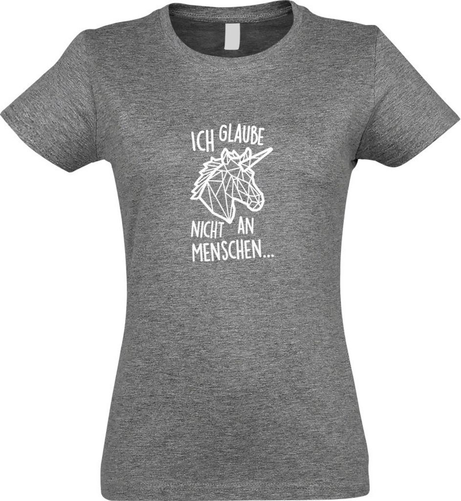 Kiwistar - T-Shirt tailliert - Damen - Graumeliert - Einhorn - glaube Nicht an - mit Motiv Bedruckt - Funshirt Design - Sport - Freizeit - Damen - M