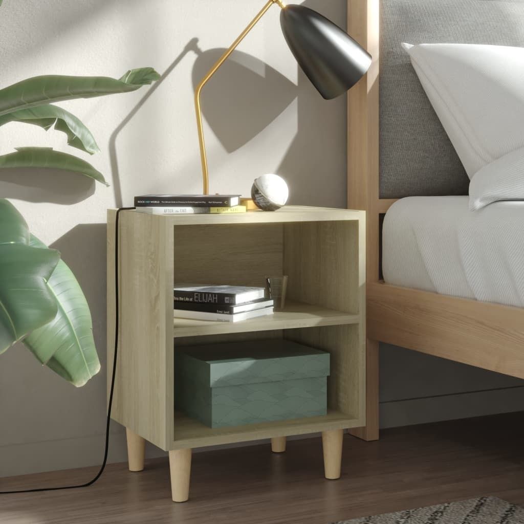 The Living Store Nachttisch mit Massivholz-Beinen Sonoma-Eiche 40x30x50cm