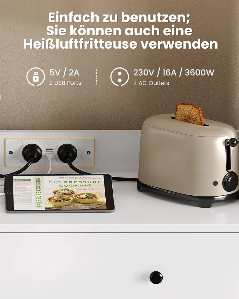 Buffet haut de cuisine blanc KIMENICH meuble de rangement avec LED
