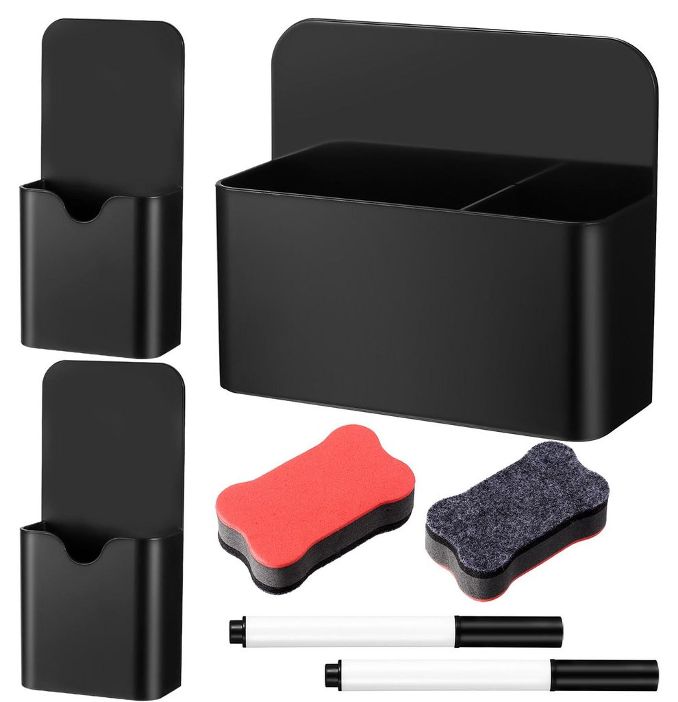 3 magnetische Stifthalter, magnetische Markerhalter für Kühlschrank, Schule, Bürozubehör mit 2 magnetischen Whiteboard-Radierern und 2 Stiften ...