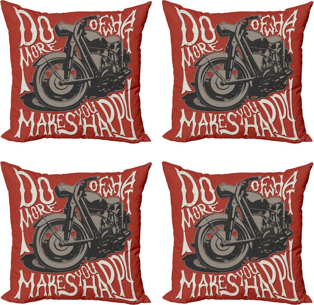 ABAKUHAUS Motorrad Kissenbezug Set (4 Stück), Uplifting Wörter, Moderner Doppelseitiger Digitaldruck, 45 cm x 45 cm, Red Warm Taupe und Weiß