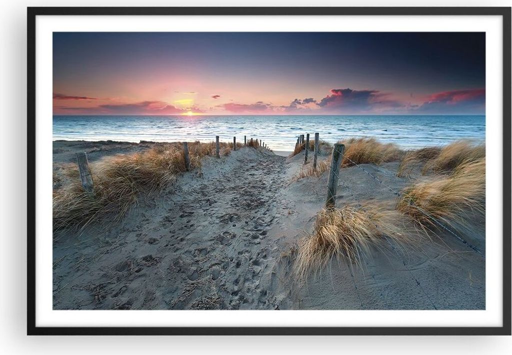 Gerahmtes Poster - Schwarzer Rahmen - Strand Sand Spaziergang - 91,5x61 cm - Wand Bild - Wanddeko - Wandbilder - Kunstposter - Wandposter - Bilderr...