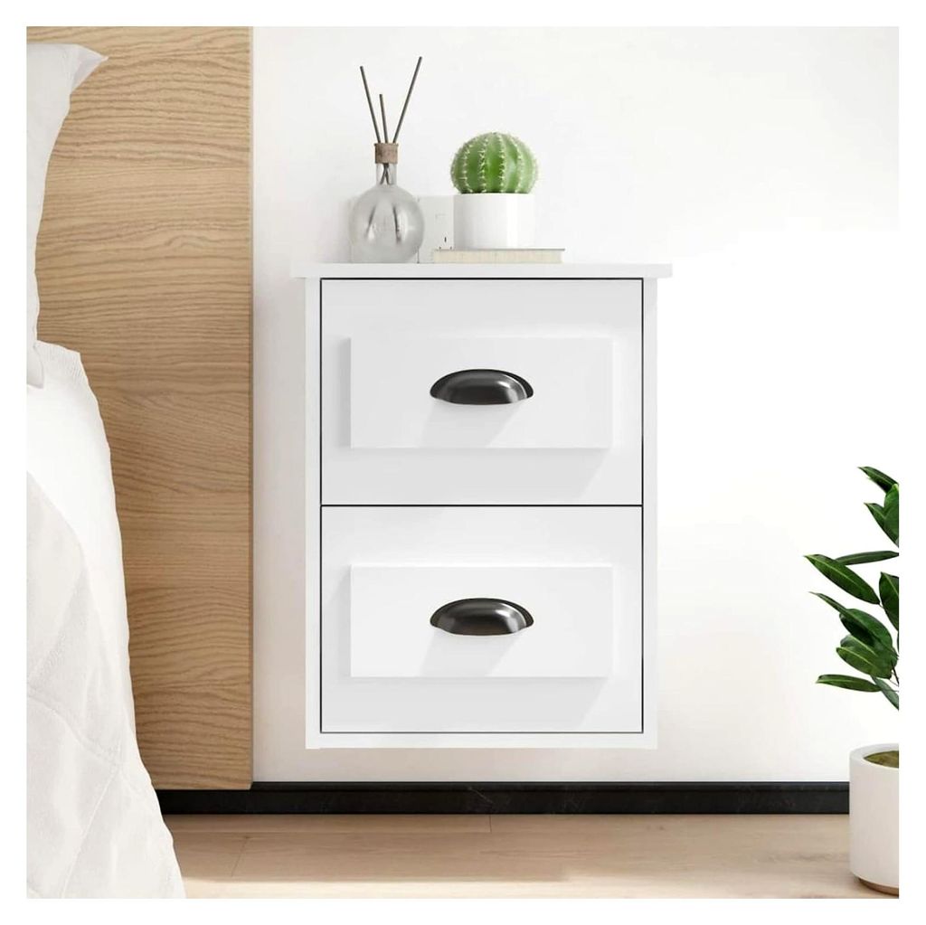 Wand-Nachttische 2 Stück Nachtschrank, Nachtkästchen, Beistelltisch, Schlafzimmermöbel, Hochglanz-Weiß 41,5x36x53 cm