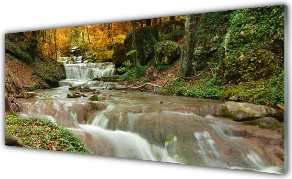 Acrylglasbilder 125x50 Wandbild Druck Wasserfall Wald Natur