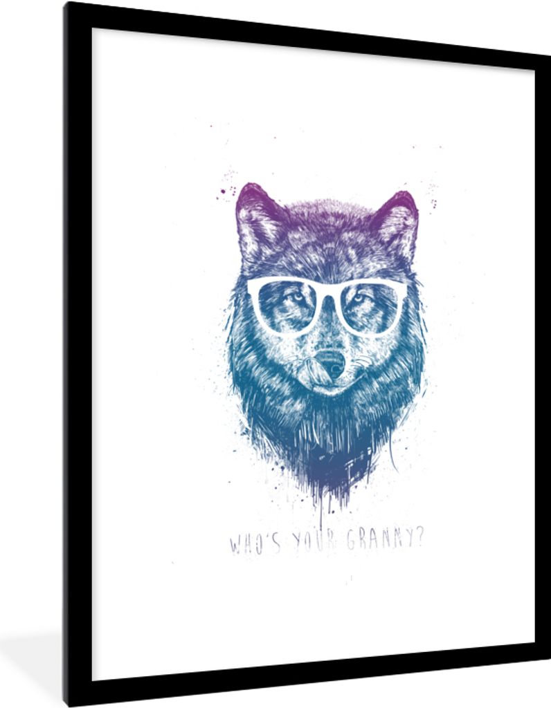 MuchoWow Gerahmtes Poster Wolf - Brille - Zitat - Tiere 60x80 cm - Poster mit Schwarzem Bilderrahmen Wandposter Rahmen Foto Bilder - Wohnzimmer -...