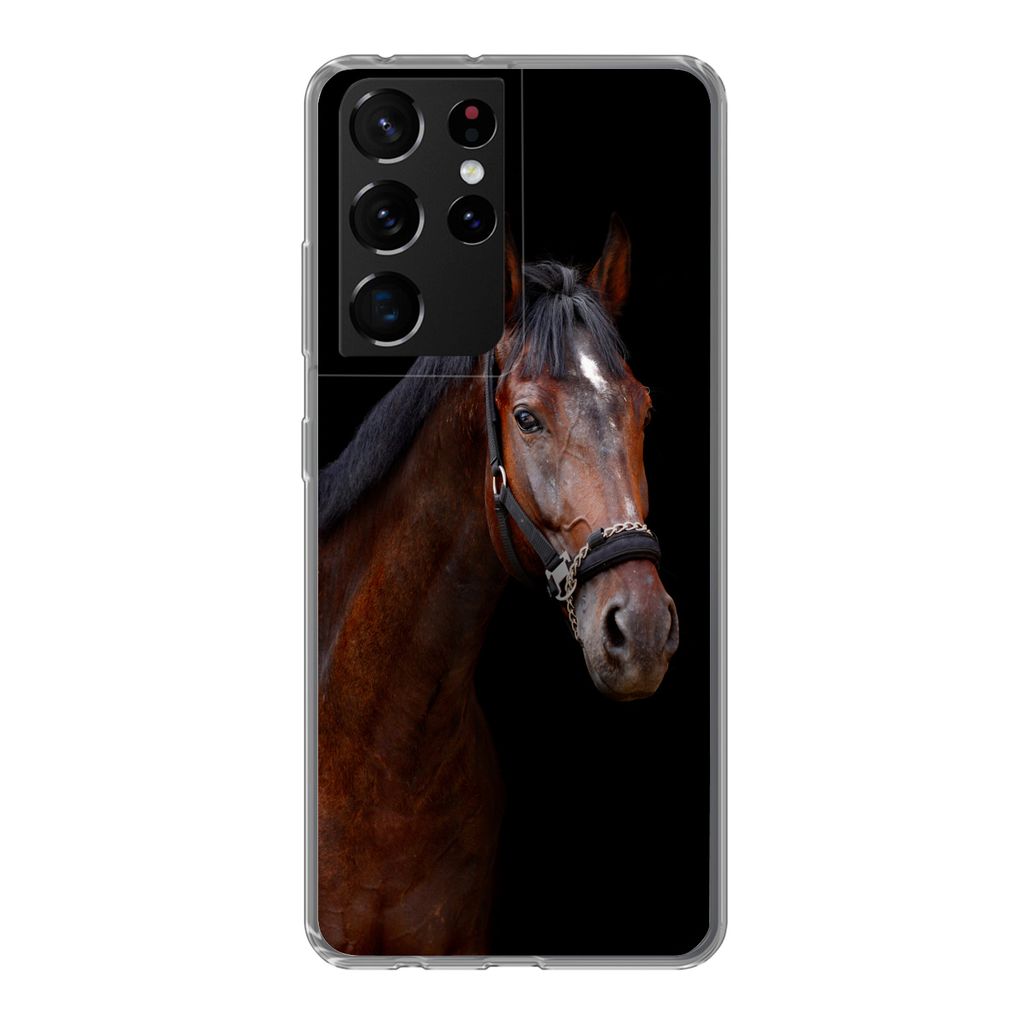 MuchoWow Handyhülle Schutzhülle Hülle für Samsung Galaxy S21 Ultra Pferd - Tiere - Braun Silikon Softcase Handy Hülle - Mobiltelefon