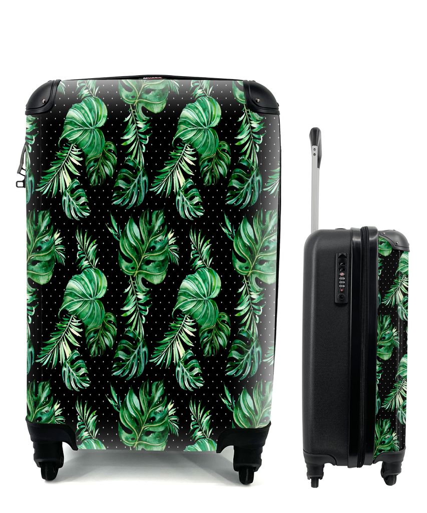 MuchoWow Koffer Handgepäck Trolley Rollkoffer Kleine Reisekoffer mit 4 Rollen - Blumen - Blätter - Monstera - Cabin Size < 55x40x23 cm & 55x40x...