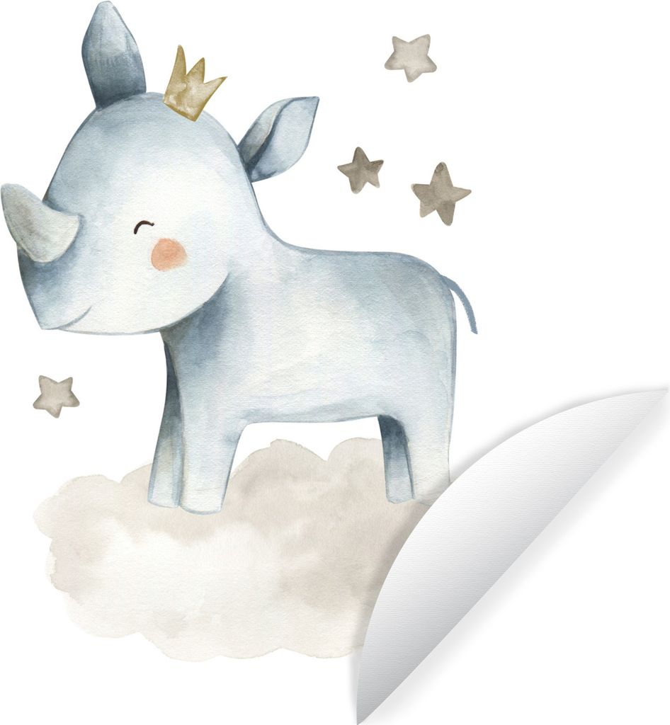 MuchoWow Runde Wandtattoo - Wandsticker Tapete Aufkleber Nashorn - Sterne - Wolke Ø 80 cm Selbstklebend und Repositionierbar - Wandaufkleber - K...