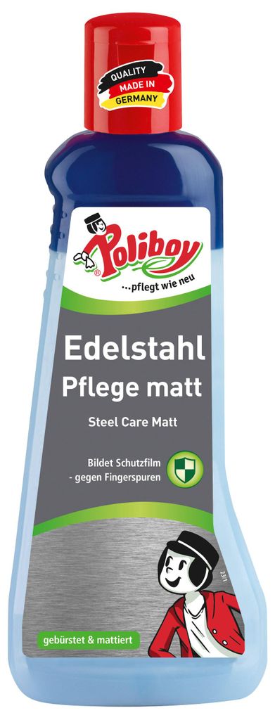 Poliboy Edelstahl Pflege Matt - Inhalt 200 ml, Reinigung & Produktbild 