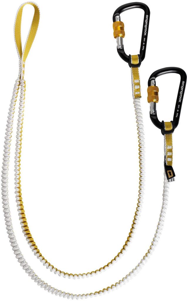 A climbing lanyard with two carabiners.