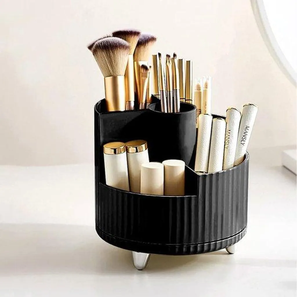 Rangement Maquillage 360 Noir - Tour de Stockage Pinceaux et Rouges