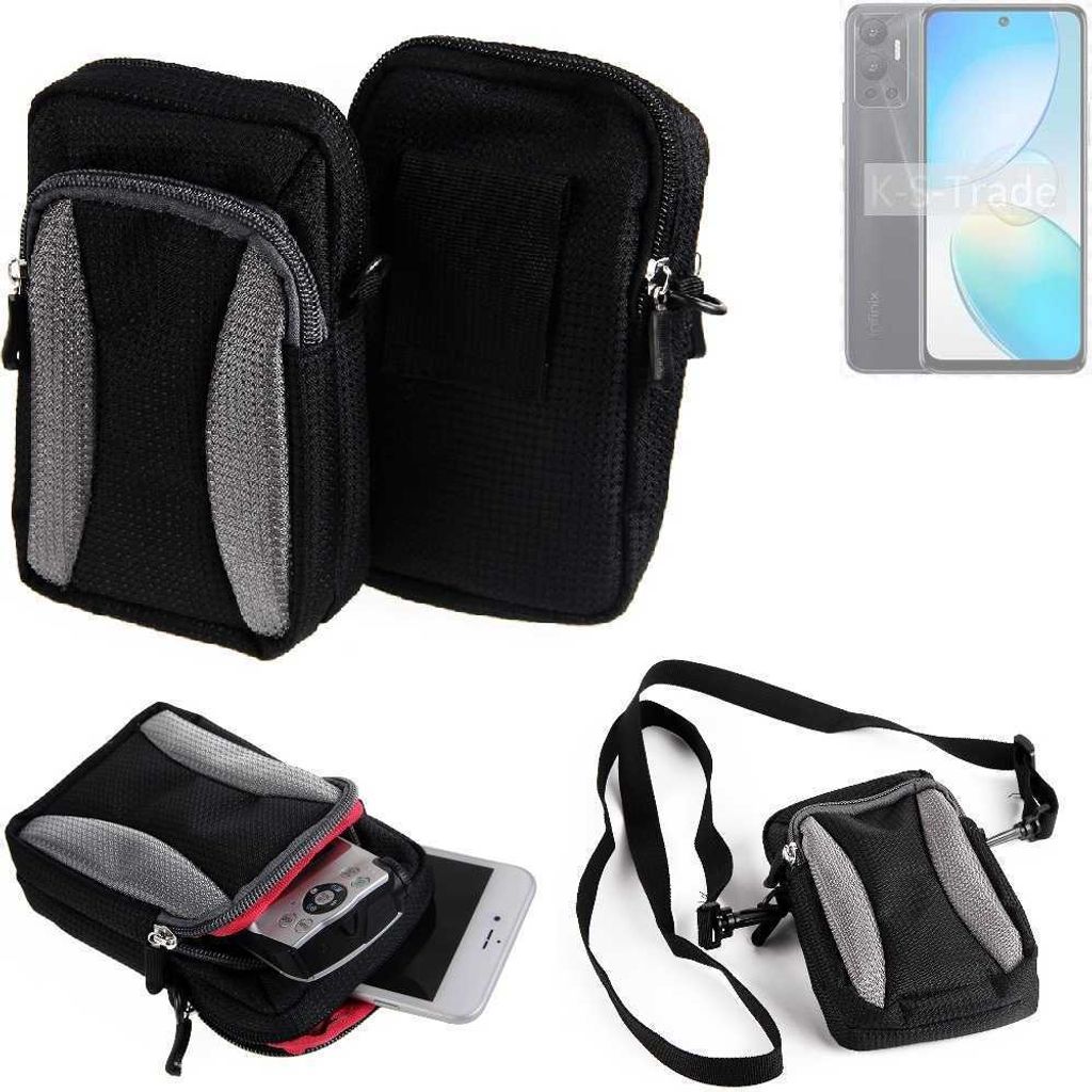 K-S-Trade Holster Schutz Hülle kompatibel mit Infinix Hot 12i Handy Hülle Gürteltasche Umhängetasche mit Zusatzfach schwarz
