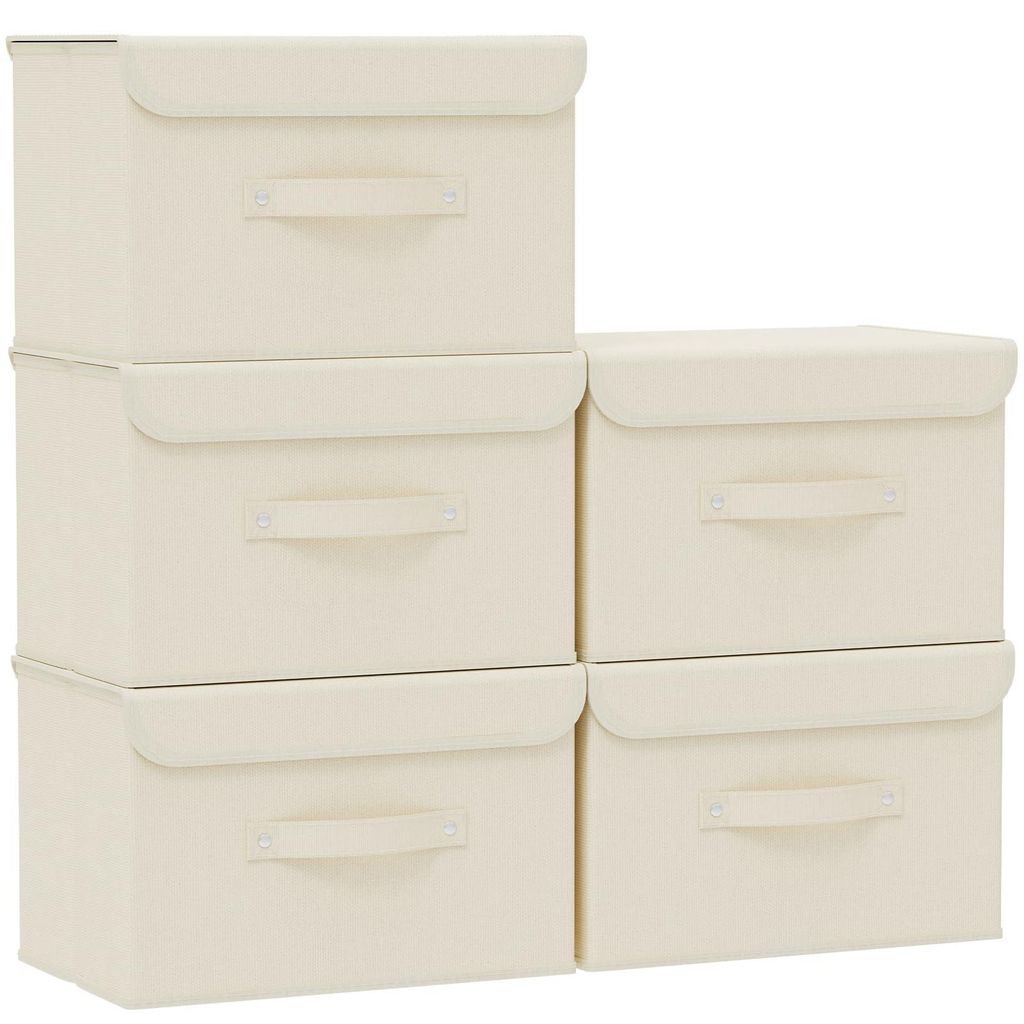 5-teiliges Aufbewahrungsbox-Set aus Stoff mit Deckel, faltbare Organizer-Boxen, Boxen aus Fleece mit Griffen, für Geschenkpapier, Kleideraufbewahr...
