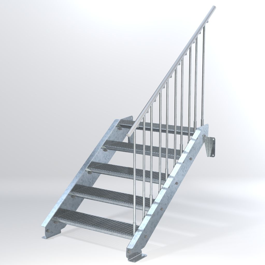 Stahltreppe 5 Stufen bis Höhe 100 cm, Laufbreite : 90 cm Geländer rechts ST 3 (31 / 9 mm schmal)