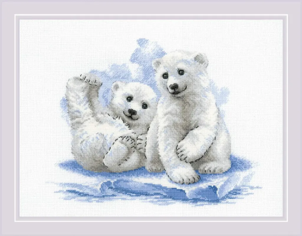 Kit Broderie Ourson sur Glace - Point de Croix Facile avec Diagramme