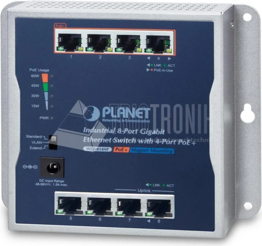 Commutateur Mural Rail DIN 8 Ports GE dont 4 PoE+ pour Réseaux Locaux